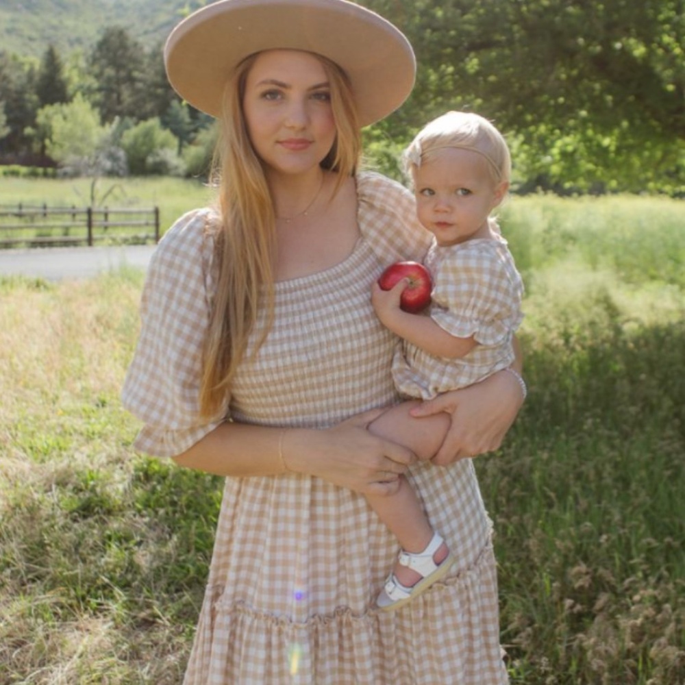 Ivy City Co Madeline Dress in Tan Gingham Cream Neutral Dress Plus Size 3X